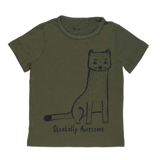 T.U-K.I.D.S STOATALLY AWEOME CAT LOGO T-SHIRT | D.GREEN