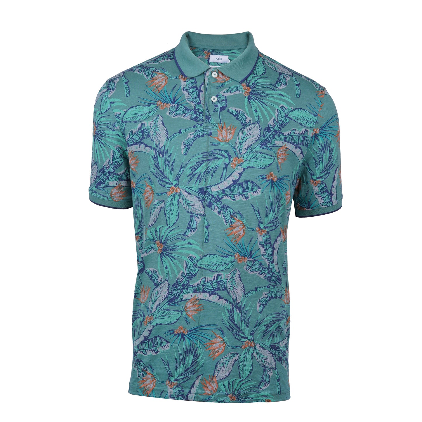 JULES. FLORAL SHORT SLEEVE POLO SHIRT | JUNGLE GREEN