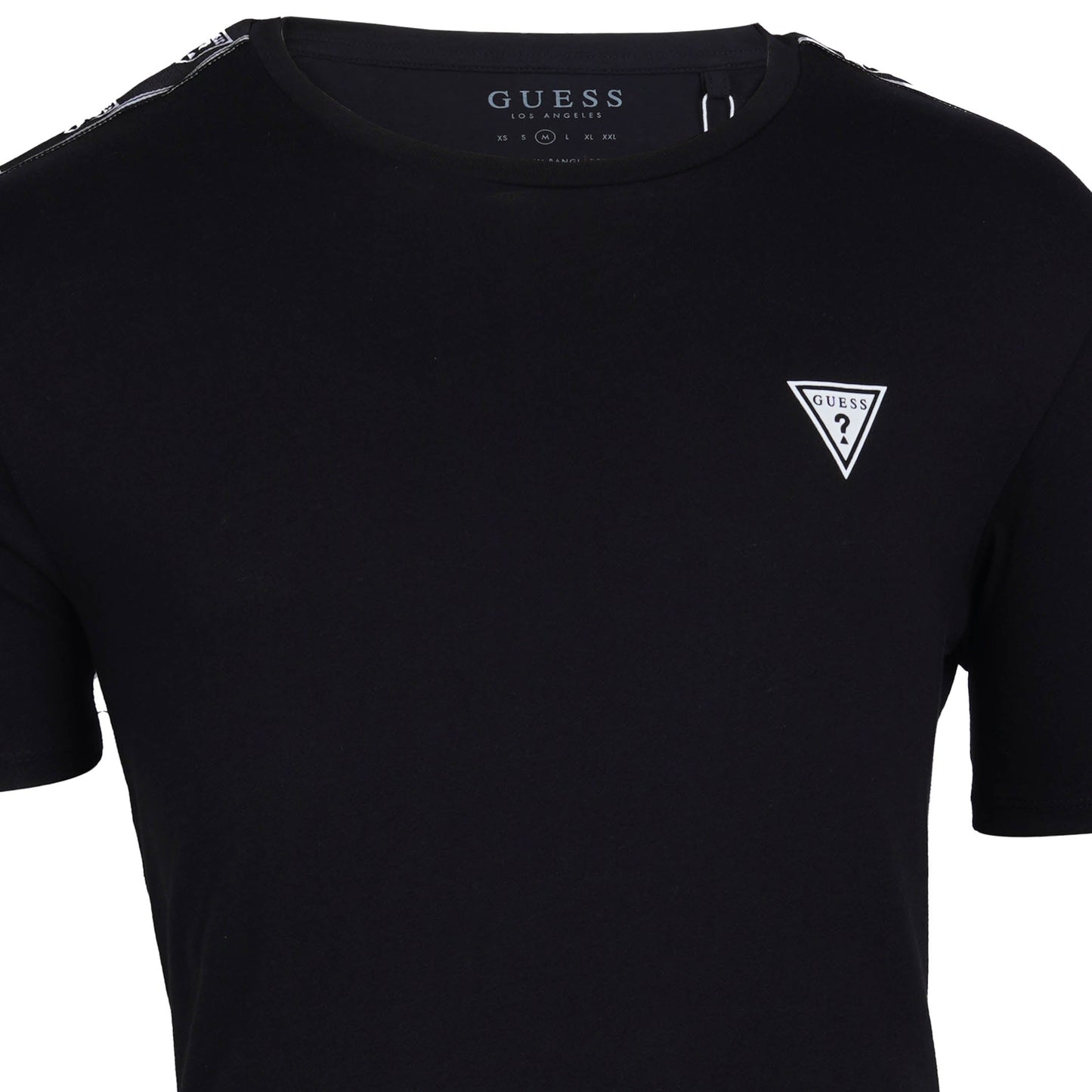 GUESS MENS CLASSIC BLACK T-SHIRT WITH STRIP