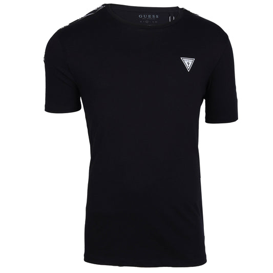 GUESS MENS CLASSIC BLACK T-SHIRT WITH STRIP