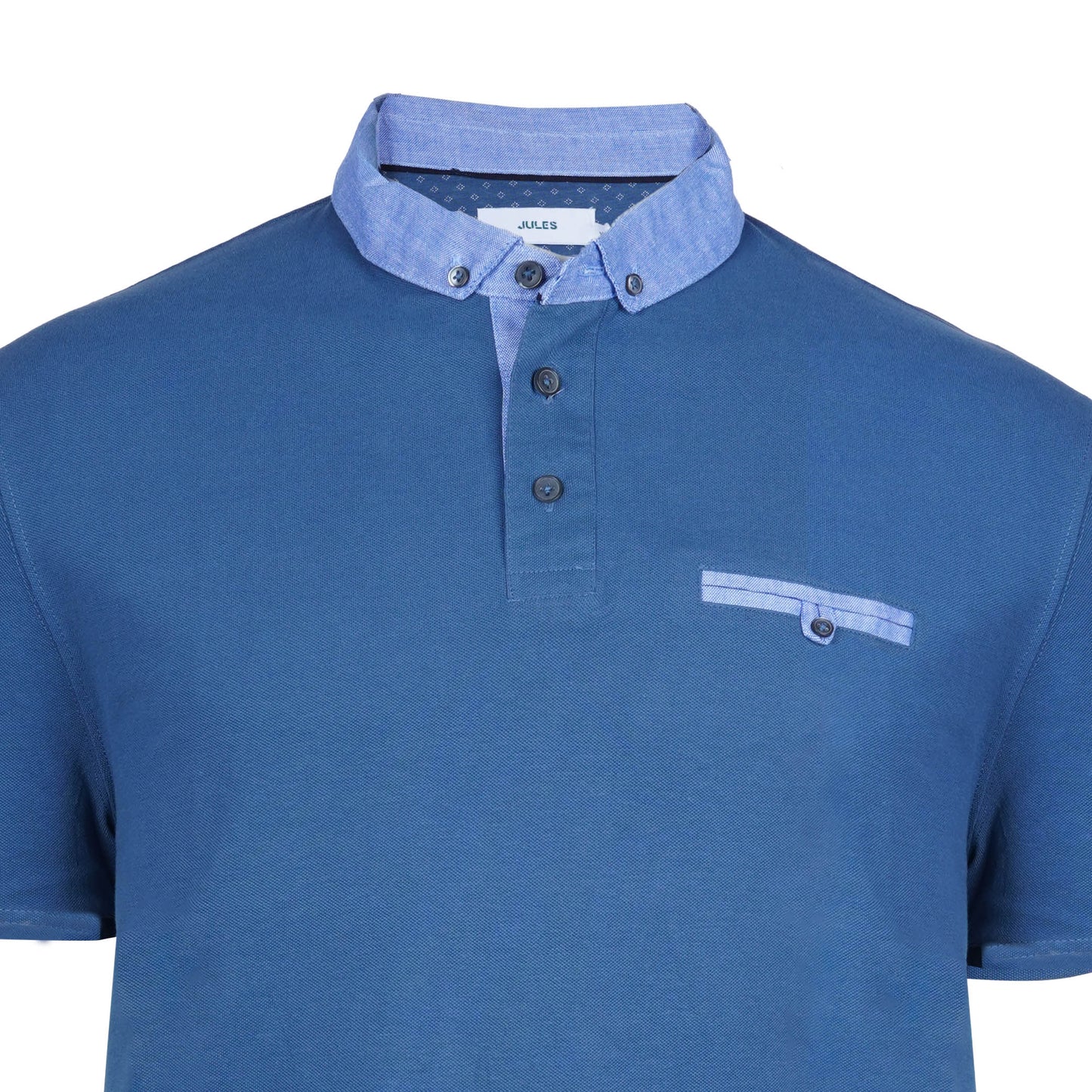 JULES. -MENS SOLID HALF SLEEVE CONTRAST COLLER POLO | BLUE