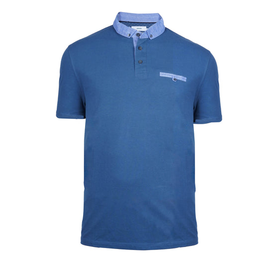 JULES. -MENS SOLID HALF SLEEVE CONTRAST COLLER POLO | BLUE