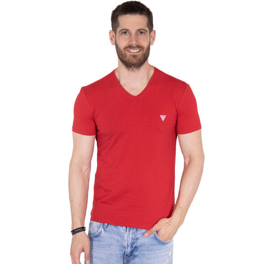 GUESS-SUPER SLIM FIT-V NECK-LOGO | RED