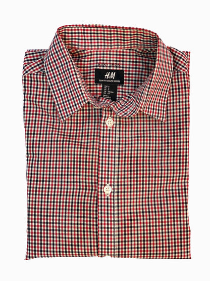 H&M. EASY IORN SLIM FIT MEN SHIRT | NAVY CHECK