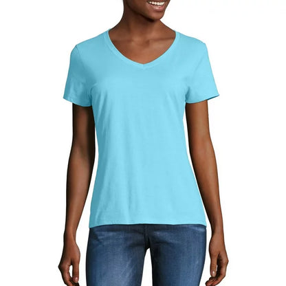 BLUE MOTION PLAIN V-NECK WOMEN'S T-SHIRT | BLUE