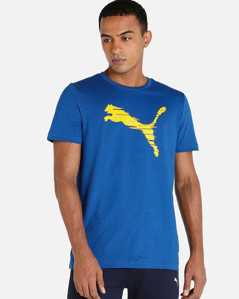 PUMA LOGO PRINT SLIM FIT CREW-NECK T-SHIRT | BLUE