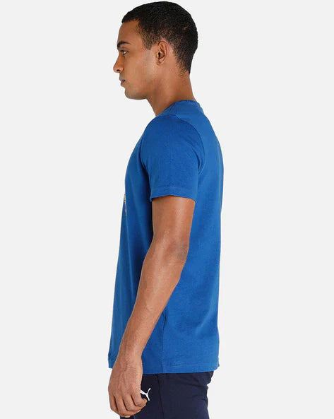 PUMA LOGO PRINT SLIM FIT CREW-NECK T-SHIRT | BLUE