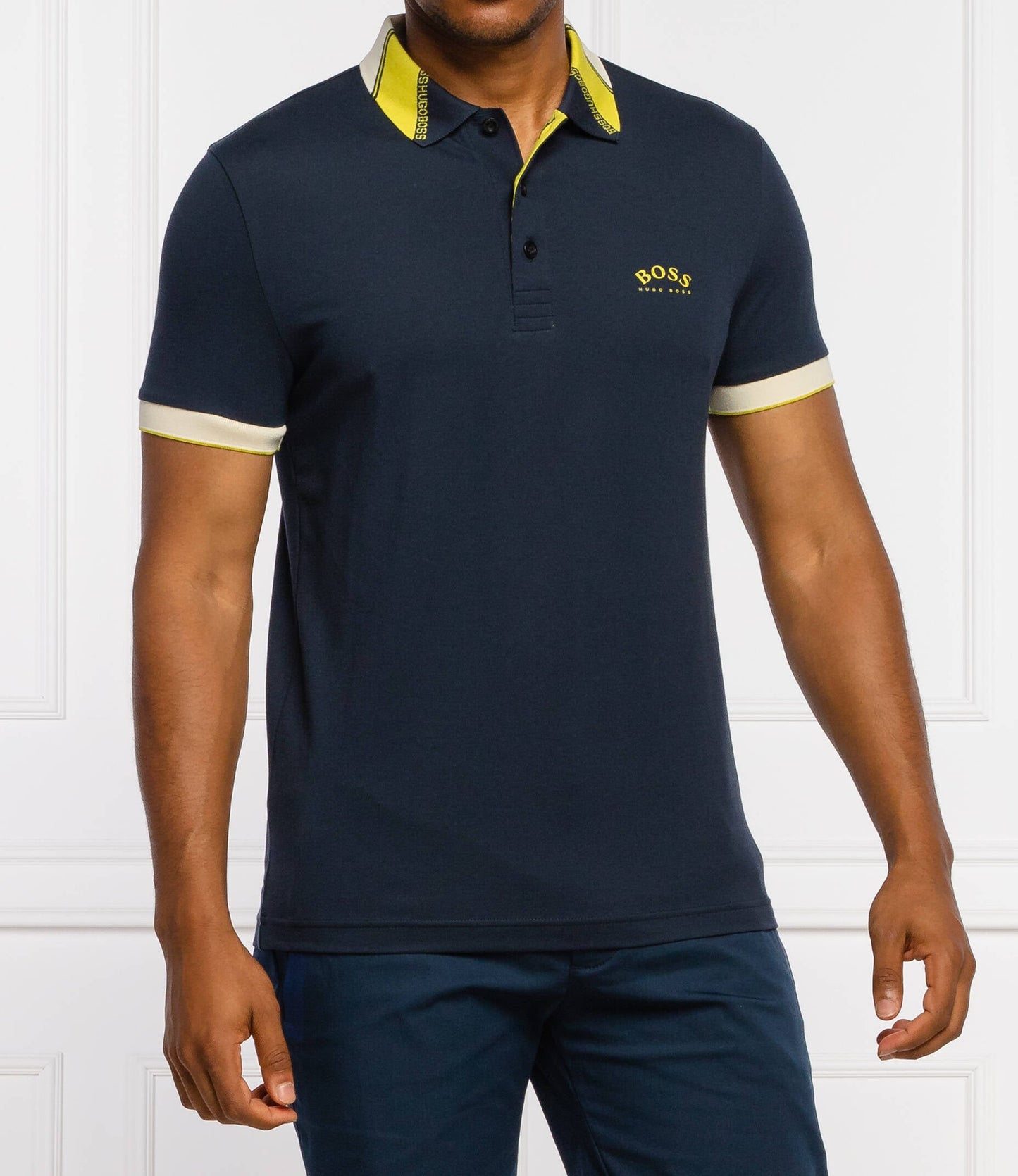 HUGO BOSS MERCERISED-COTTON POLO SHIRT WITH CONTRAST LOGO | NAVY