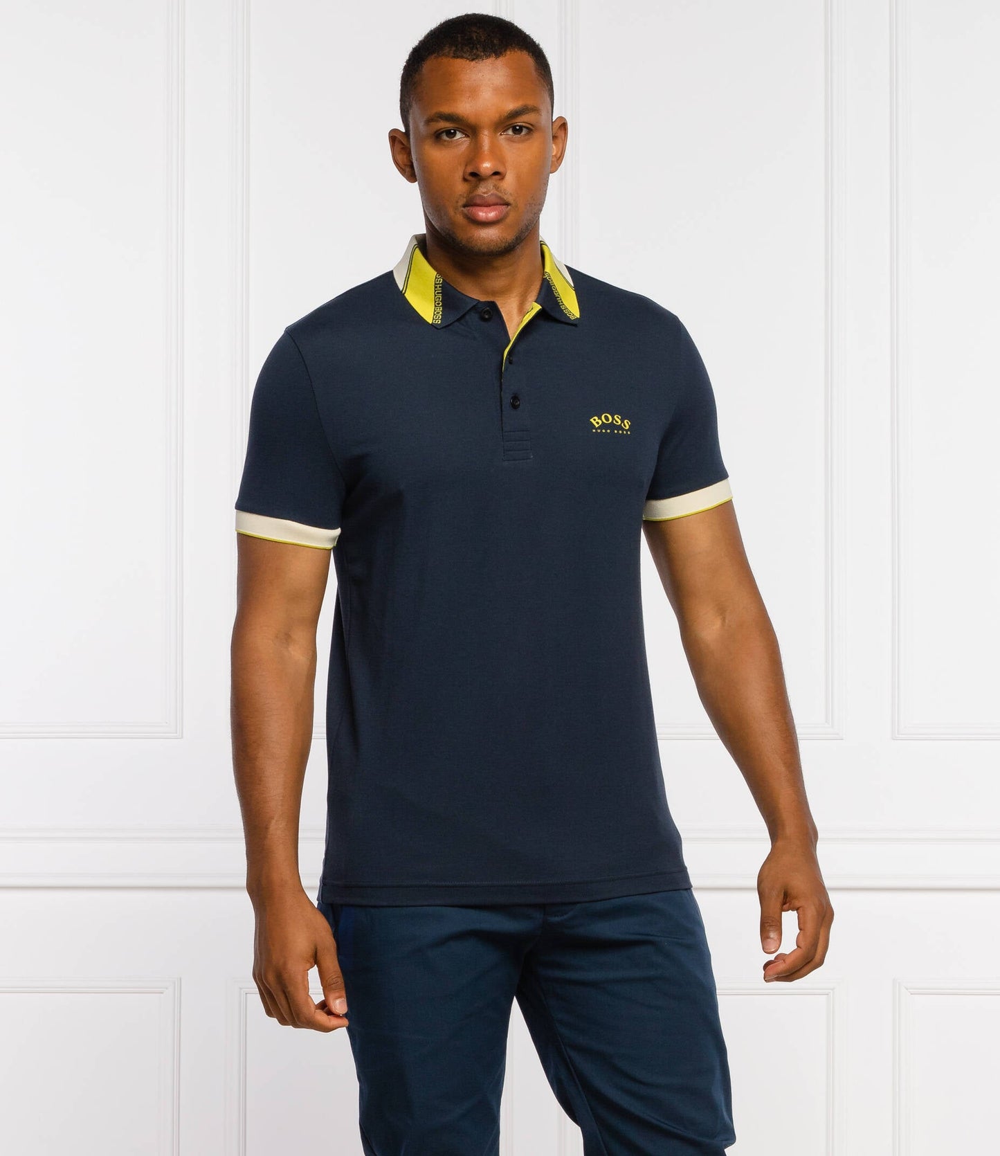 HUGO BOSS MERCERISED-COTTON POLO SHIRT WITH CONTRAST LOGO | NAVY