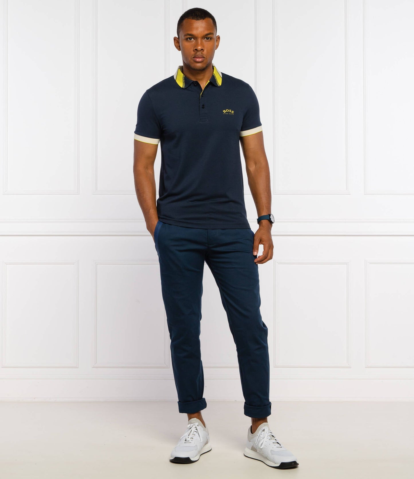 HUGO BOSS MERCERISED-COTTON POLO SHIRT WITH CONTRAST LOGO | NAVY