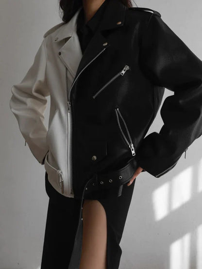 OVERSIZED VEGAN LEATHER RIDER JACKET - WOMEN