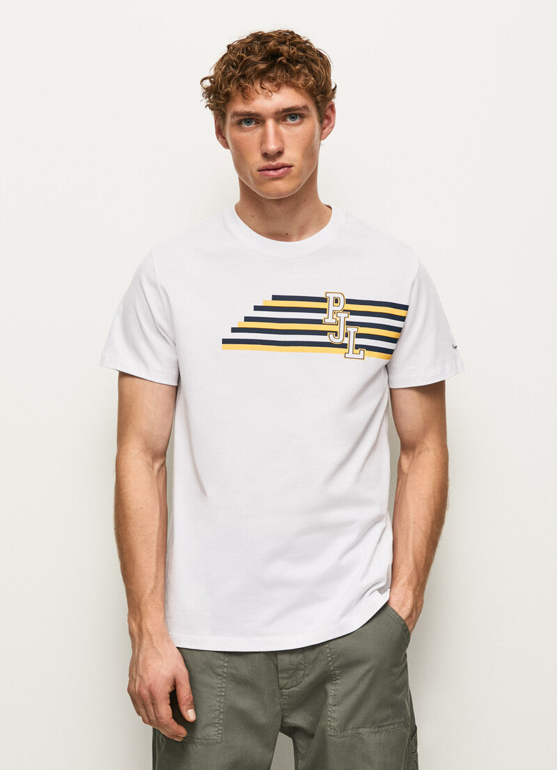 PEPE JEANS.-COTTON T-SHIRT WITH PRINTED LOGO | WHITE