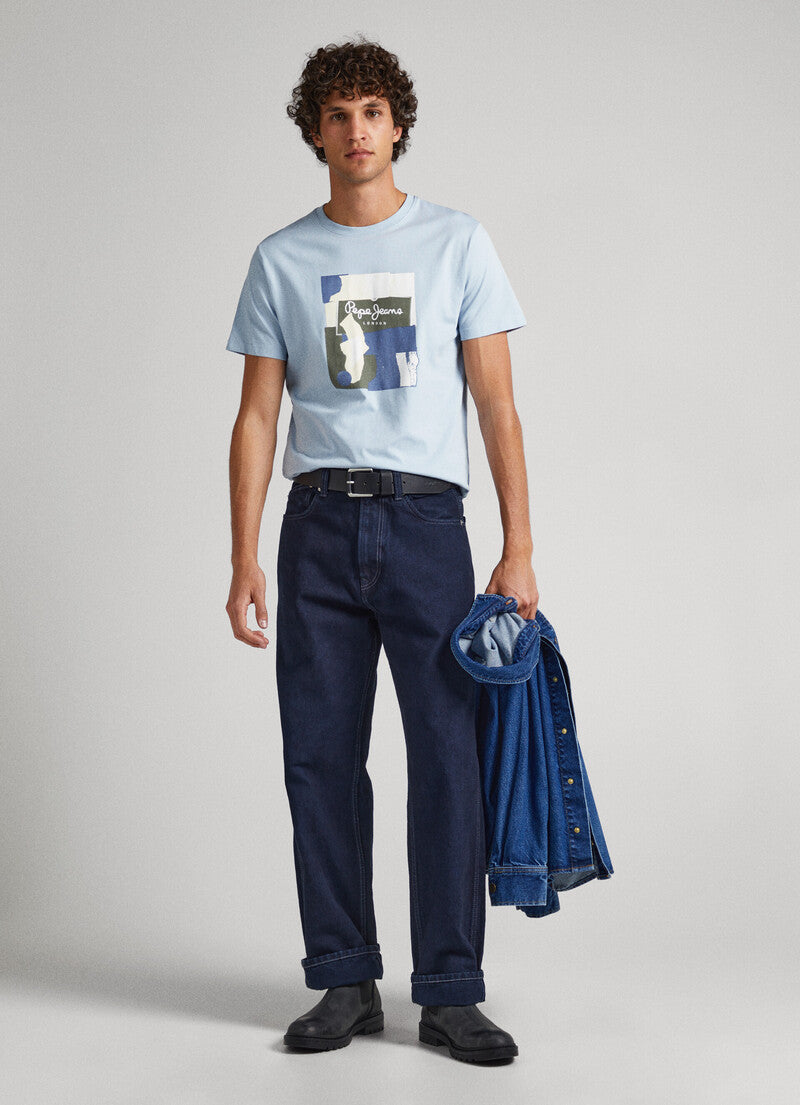 PEPE JEANS- SLIM FIT-LOGO PRINT T-SHIRT| CHAMBRAY BLUE