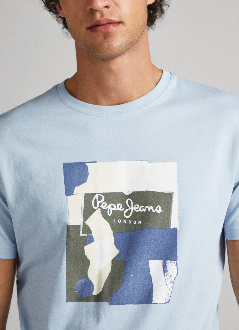 PEPE JEANS- SLIM FIT-LOGO PRINT T-SHIRT| CHAMBRAY BLUE