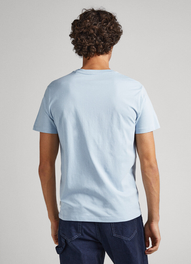 PEPE JEANS- SLIM FIT-LOGO PRINT T-SHIRT| CHAMBRAY BLUE