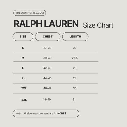 Ralph lauren size chart custom fit best sale