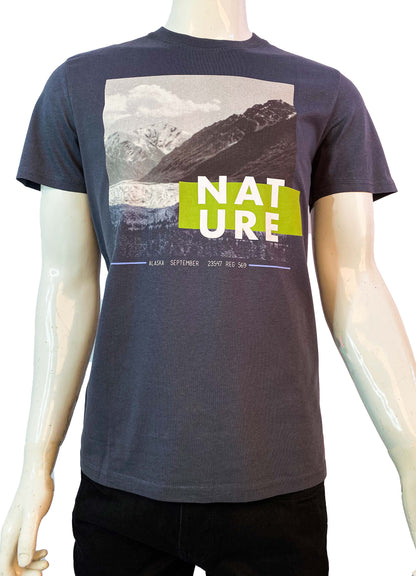 WHAT'S TODAY. CLASSIC GRAPHICAL NATURE PRINT T-SHIRT | GREY