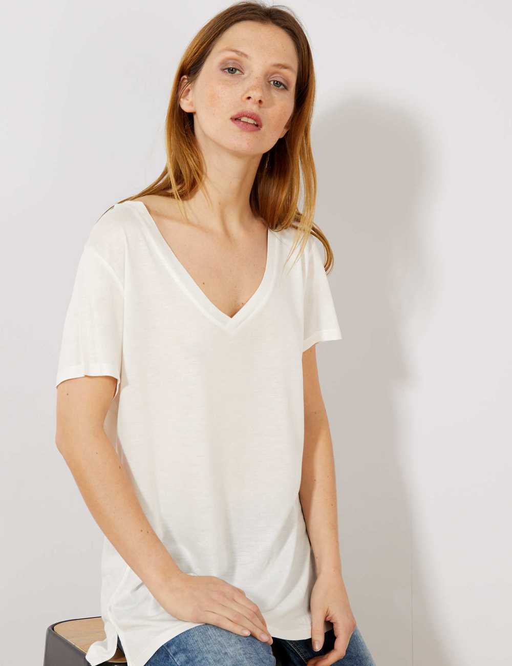 KIABI PLAIN V NECK WOMEN'S T-SHIRT | WHITE