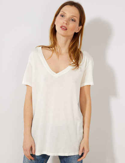 KIABI PLAIN V NECK WOMEN'S T-SHIRT | WHITE