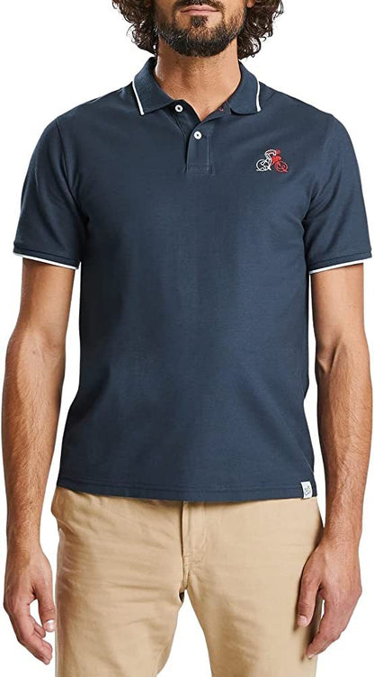 JULES. TOUR DE FRANCE-COTTON-MEN-SHORT SLEEVE POLO | NAVY BLUE