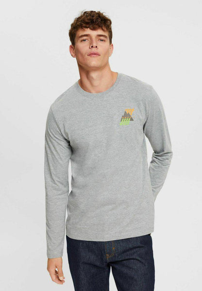 ESPRIT-JERSEY LONG SLEEVE TOP WITH CHEST PRINT | GREY