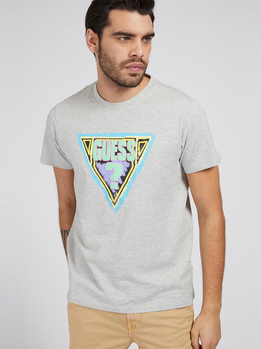 GUESS-MEN'S T-SHIRT-ORIGINAL TRIANGLE LOGO | LIGHT GREY