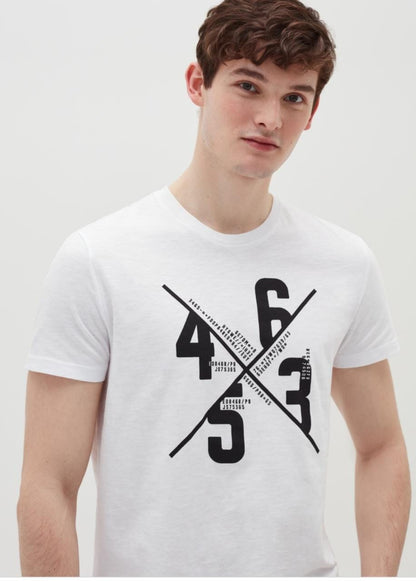 WHAT'S TODAY-3456 GRAPHICAL PRINTED LOGO T-SHIRT | WHITE