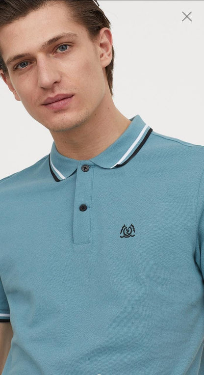 H.&.M MENS TIPPED POLO SHIRT WITH LOGO | SEA GREEN