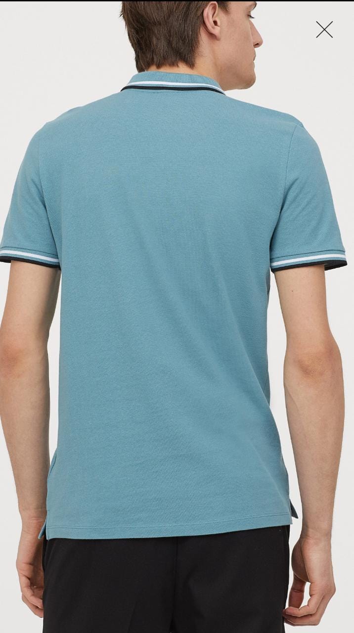 H.&.M MENS TIPPED POLO SHIRT WITH LOGO | SEA GREEN