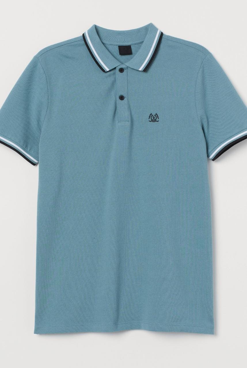 H.&.M MENS TIPPED POLO SHIRT WITH LOGO | SEA GREEN