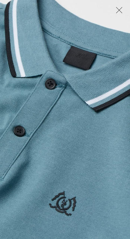 H.&.M MENS TIPPED POLO SHIRT WITH LOGO | SEA GREEN