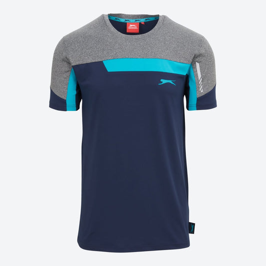 SLAZENGER. DRI FIT MEN SPORTS WORK OUT T-SHIRT | NAVY BLUE WITH GREY