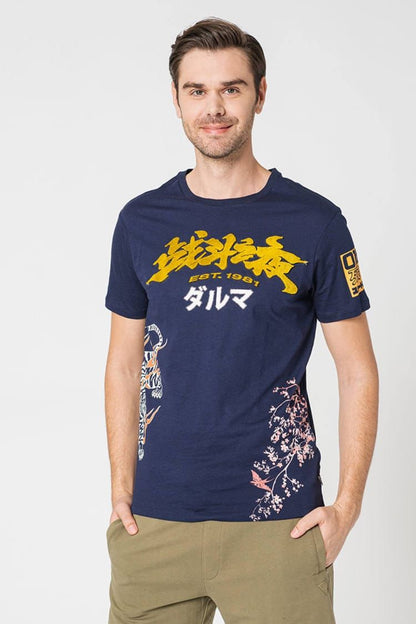 GUESS MENS TIGER BLOSSOM COLLAGE PRINT TEE SHIRT | DK NAVY BLUE