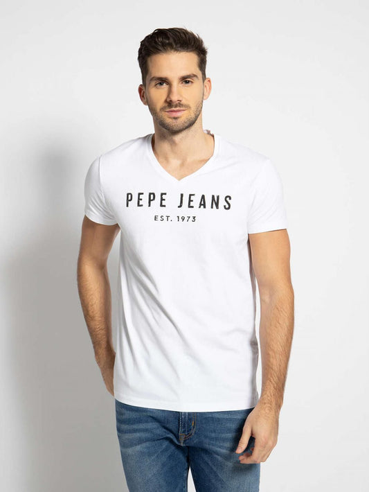 PEPE JEANS POL V RO SLIM FIT V-NECK T-SHIRT | WHITE