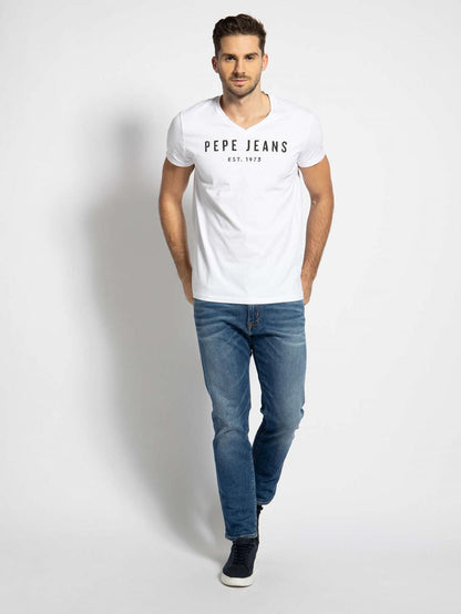 PEPE JEANS POL V RO SLIM FIT V-NECK T-SHIRT | WHITE