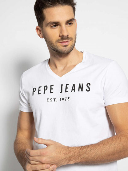 PEPE JEANS POL V RO SLIM FIT V-NECK T-SHIRT | WHITE