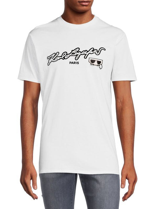 KARL LAGERFELD PARIS-SCRIPT LOGO TEE | WHITE