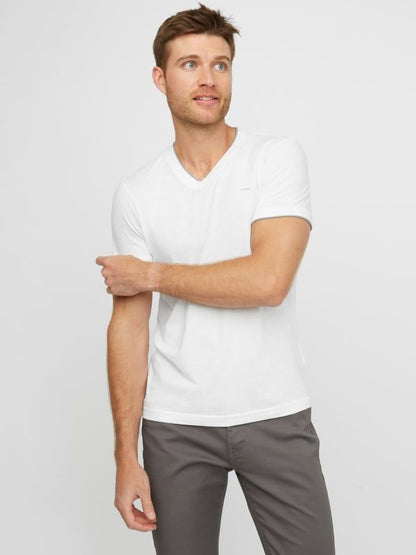 GUESS. MENS ARMIN V-NECK TEE SHIRT | WHITE