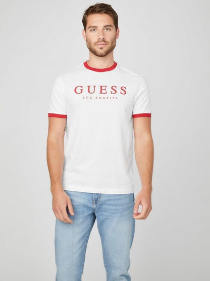 GUESS MENS KIRK LOGO CREW TEE SHIRT | WHITE