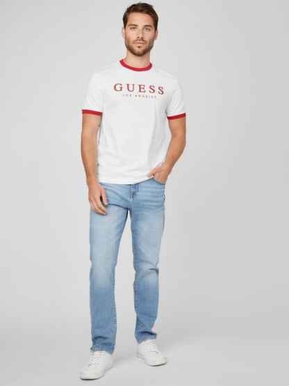 GUESS MENS KIRK LOGO CREW TEE SHIRT | WHITE