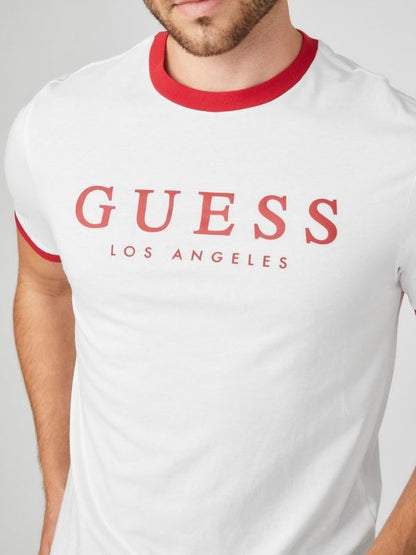 GUESS MENS KIRK LOGO CREW TEE SHIRT | WHITE