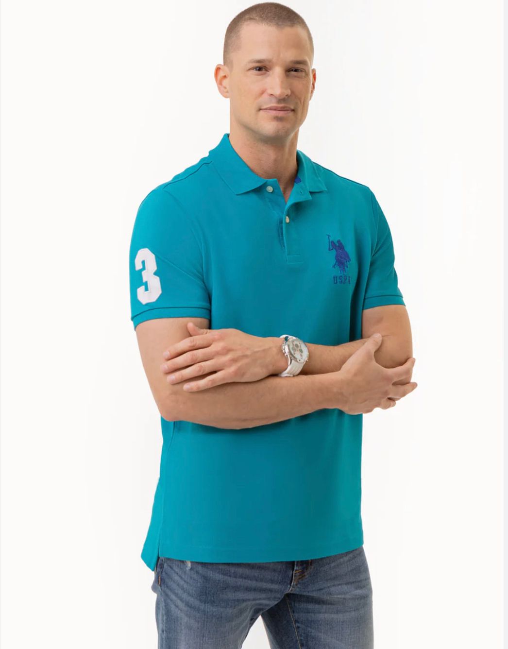 U.S POLO ASSN. PIQUE PRINTED GRAPHIC POLO-MENS | STEEL BLUE