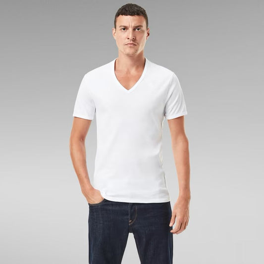 G-STAR RAW T-SHIRT SLIM FIT V NECK PLAIN-WHITE