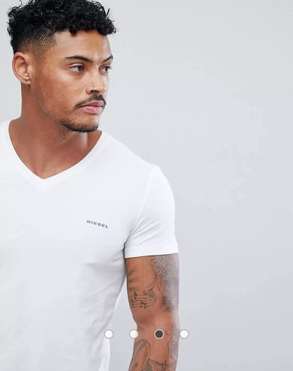 DIESEL LOGO -V NECK STRETCH T-SHIRT | WHITE