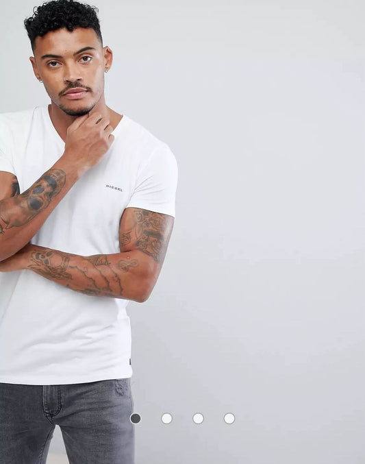 DIESEL LOGO -V NECK STRETCH T-SHIRT | WHITE