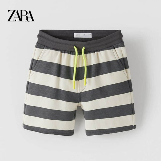 ZARA-GREEN STRIPED PLUSH JERSEY BERMUDA SHORTS