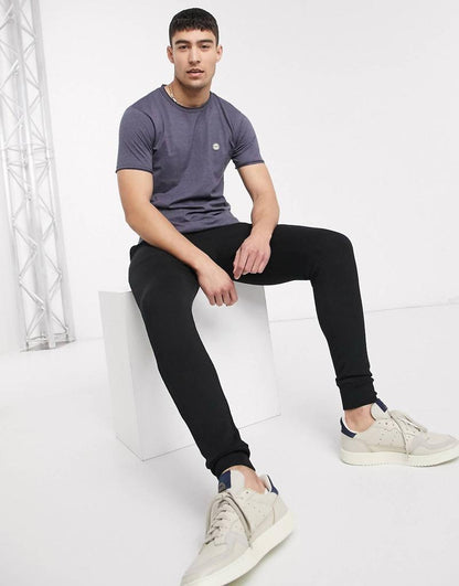 LE-BREVE. LONGLINE RAW EDGE T-SHIRT | NAVY MARL