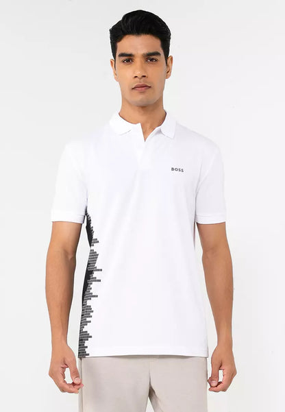 HUGO BOSS. REGUAR-FIT SHORT SLEEVE COTTON PIQUE POLO SHIRT | WHITE