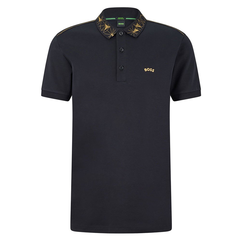 HUGO BOSS PAULE SLIM FIT GEOMETRIC POLO | BLACK