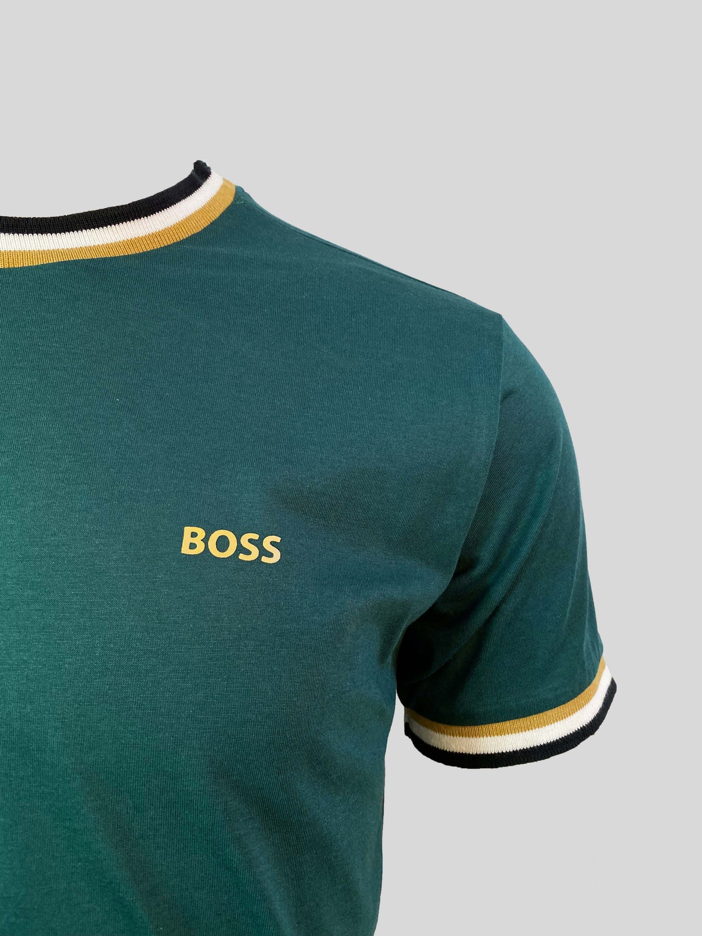 HUGO BOSS. X MATTEO BERRETTINI LOGO CREW-NECK T-SHIRT WITH SIGNATURE STRIPES | DARK GREEN